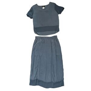 Vintage Coord Two Piece Minimalist Short Sleeved Blouse Maxi Skirt Set